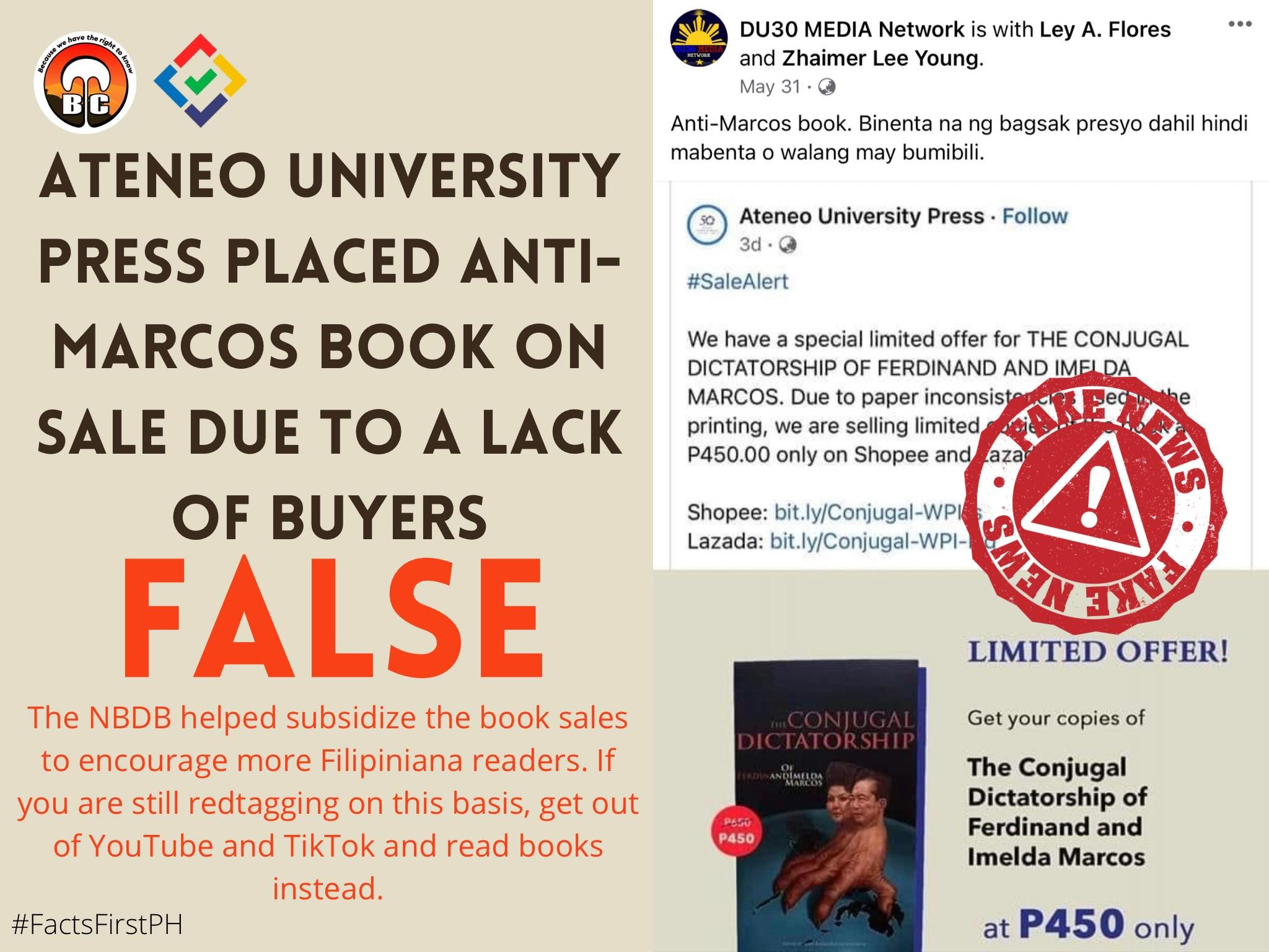 FACT CHECK: Ateneo University Press placed anti-Marcos book on sale due to a lack of buyers #FactsFirstPH
