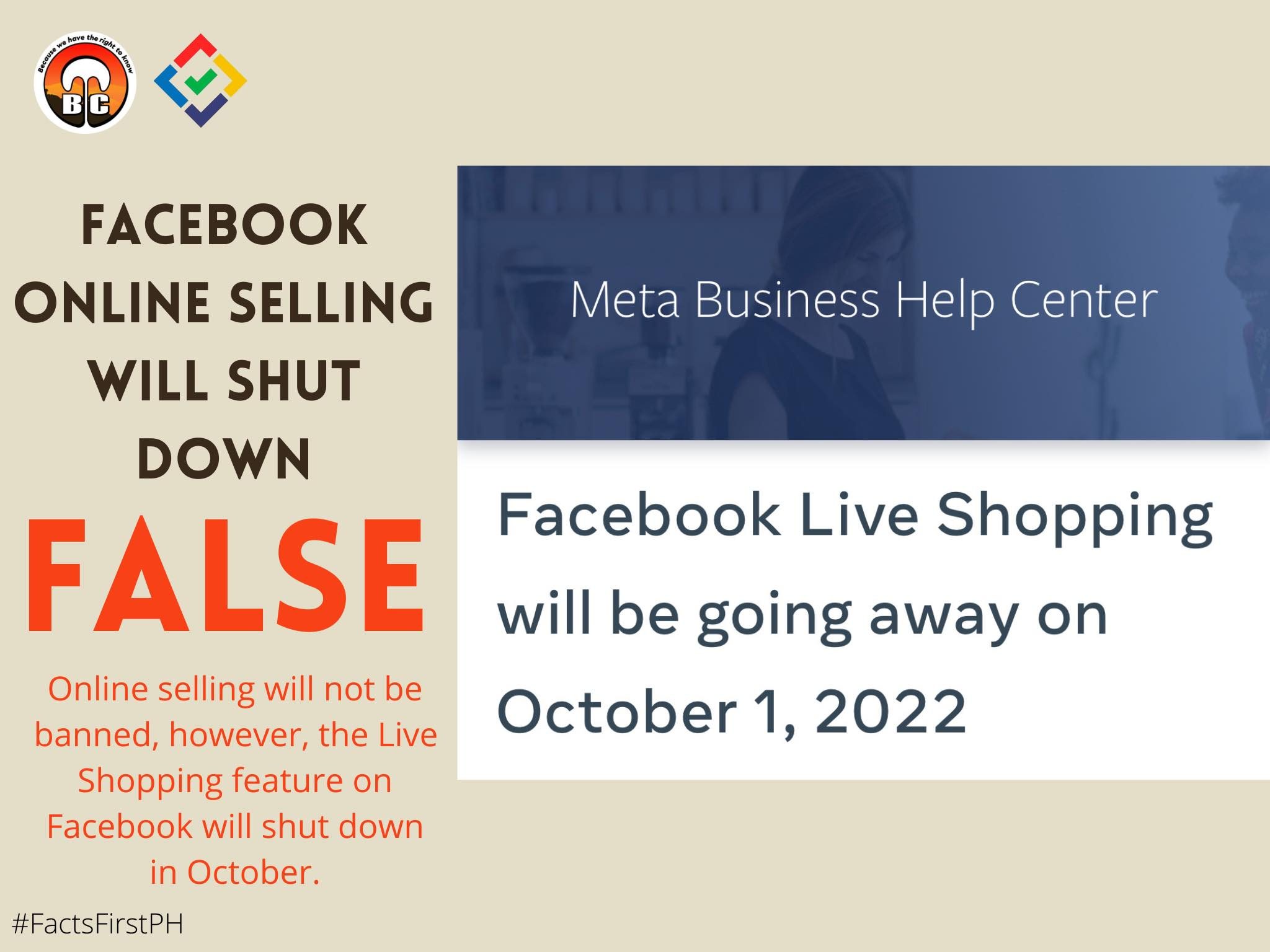 FACT CHECK: Facebook Online Selling will shut down #FactsFirstPH