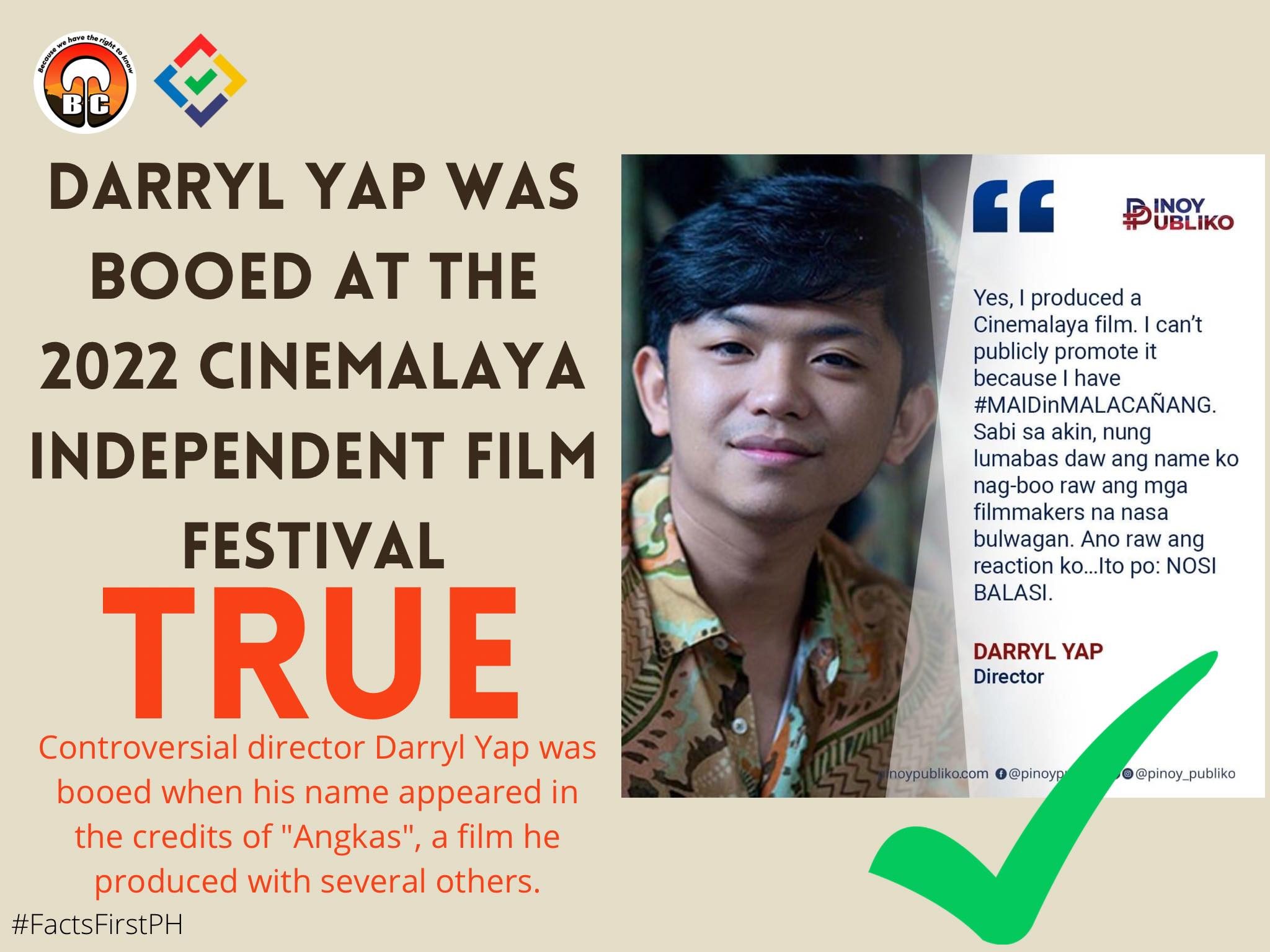 FACT CHECK: Darryl Yap was booed at the 2022 Cinemalaya Independent Film Festival #FactsFirstPH