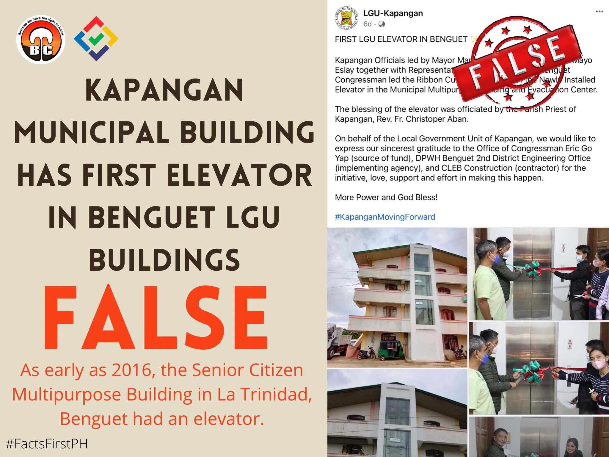 FACT CHECK – Kapangan municipal building has first elevator in Benguet LGU buildings