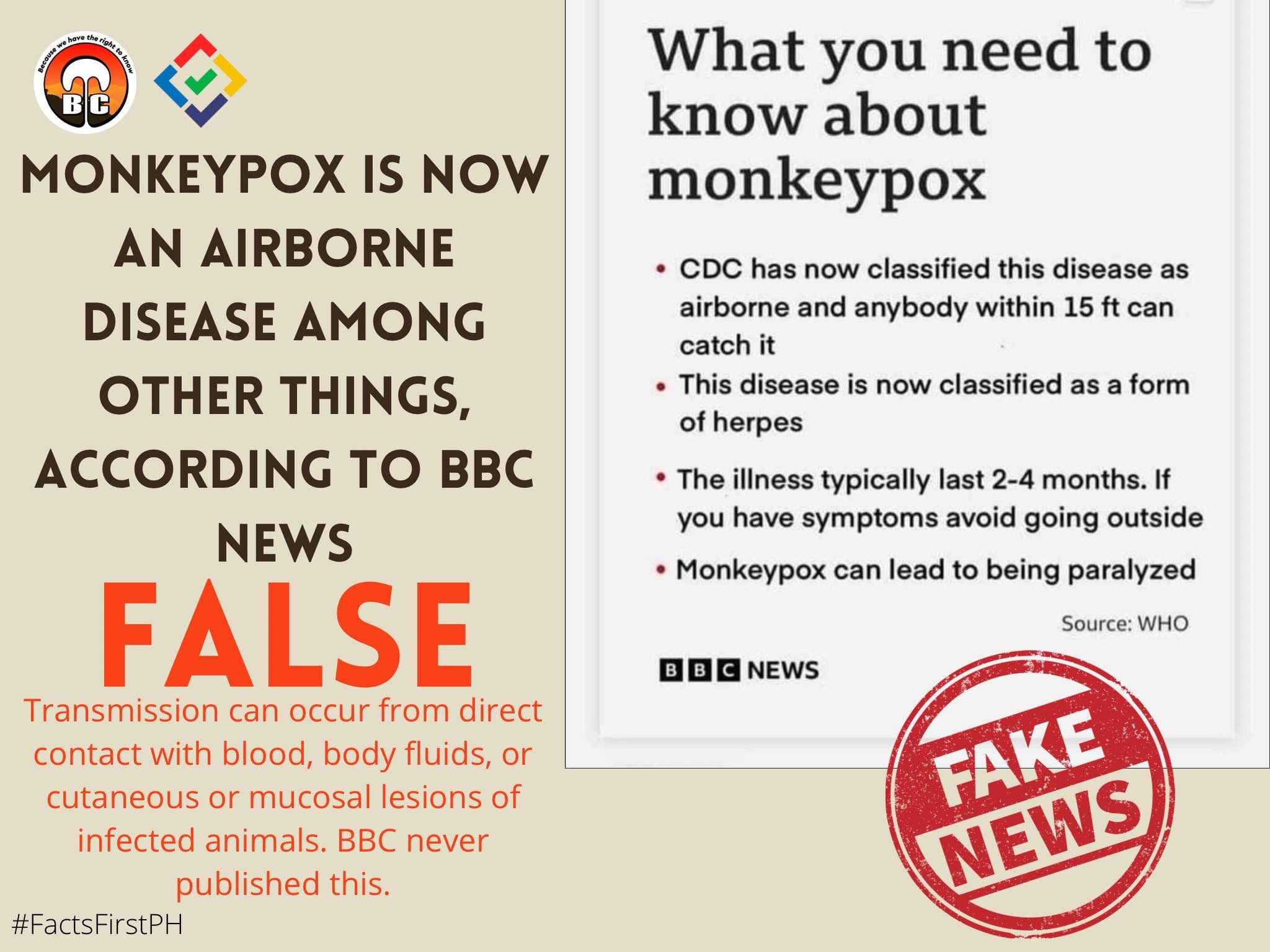 FACT CHECK – Monkeypox is now an airborne disease, among other things, according to BBC News